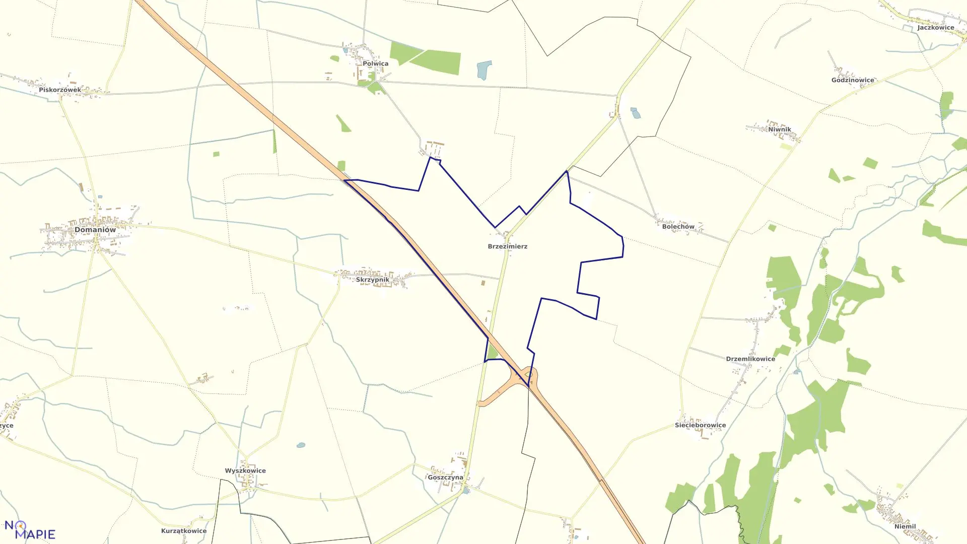Mapa obrębu BRZEZIMIERZ w gminie Domaniów