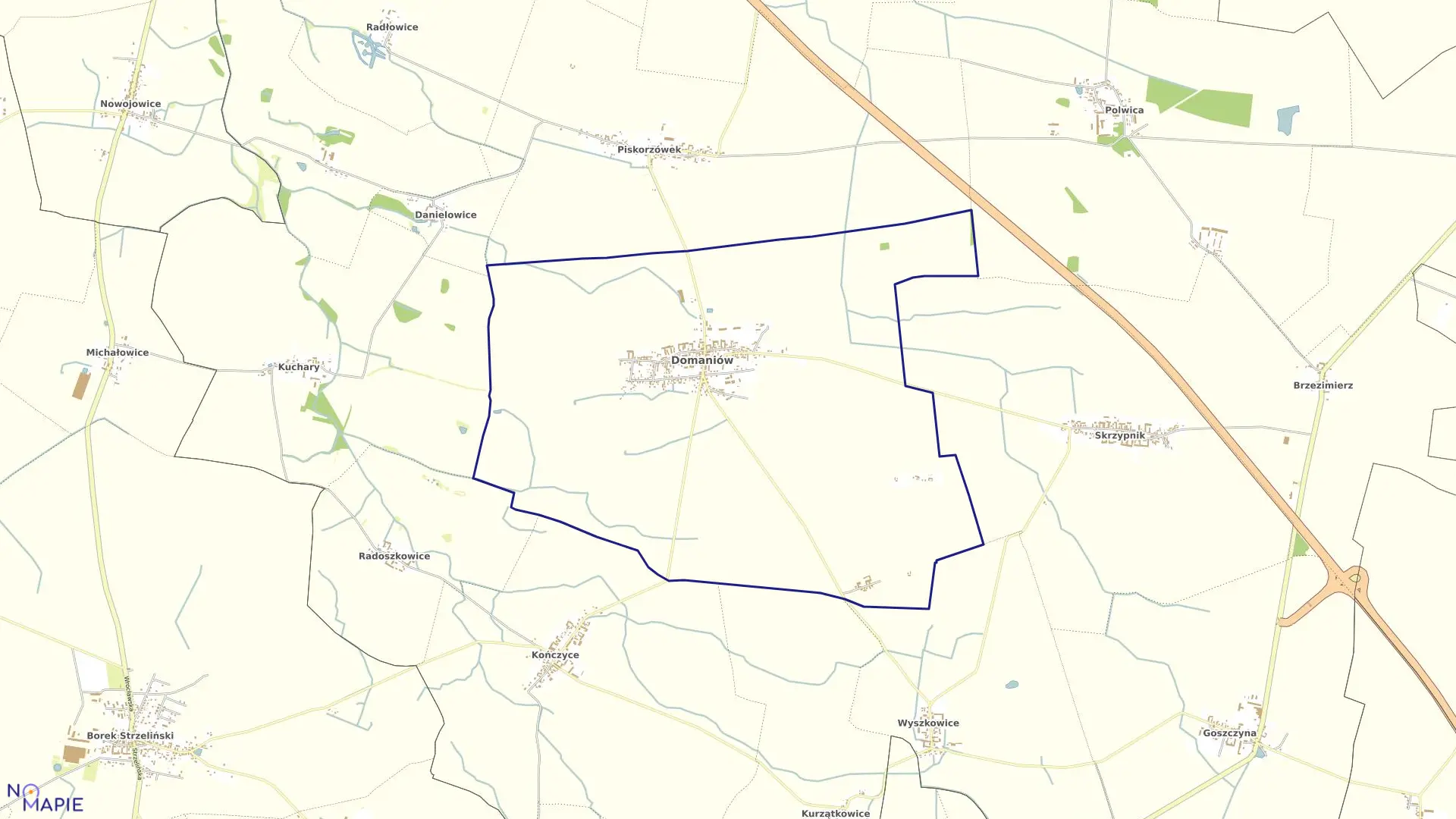 Mapa obrębu DOMANIÓW w gminie Domaniów