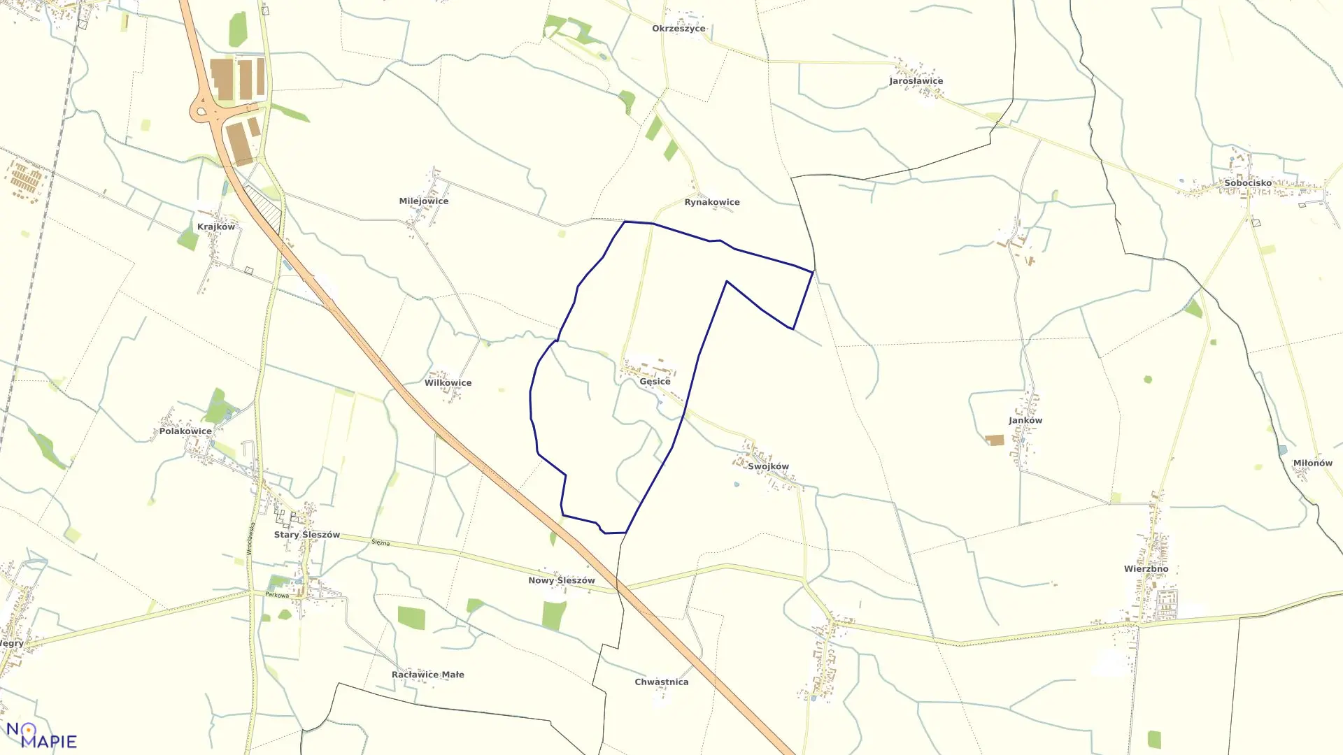 Mapa obrębu GĘSICE w gminie Domaniów