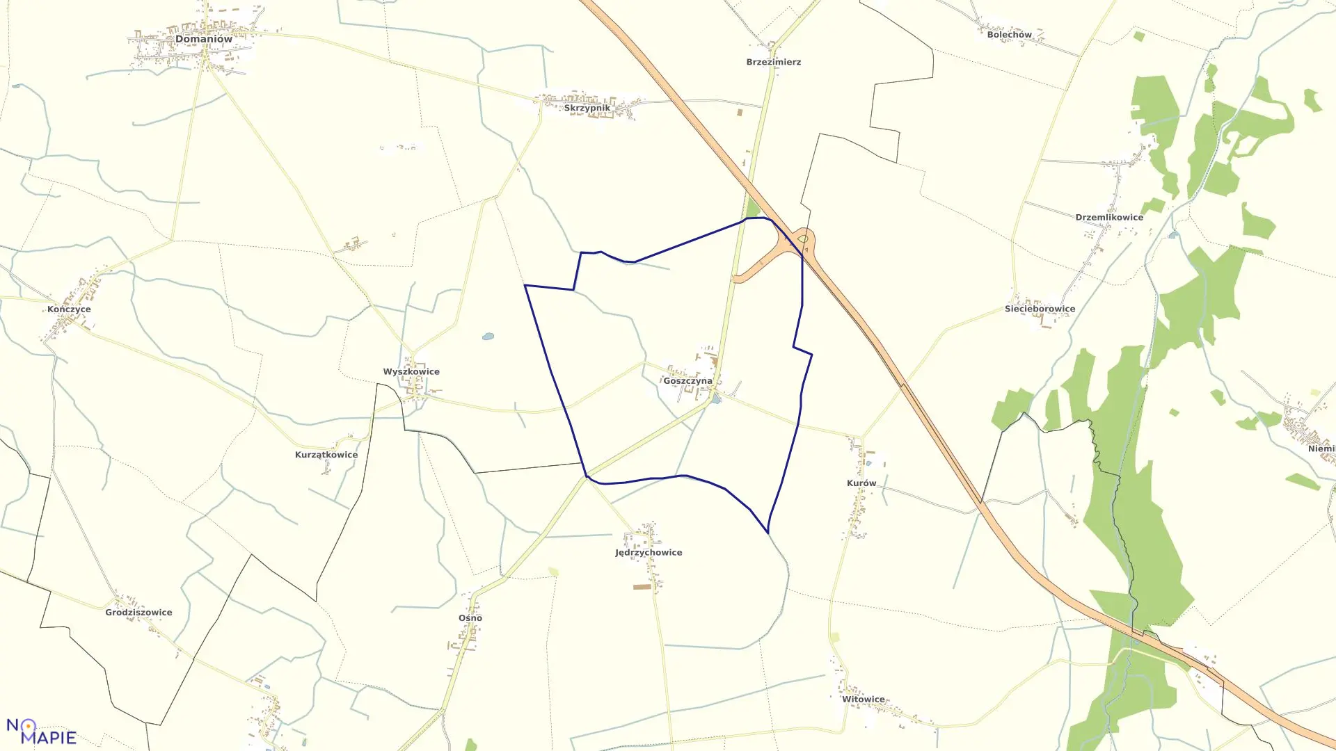 Mapa obrębu GOSZCZYNA w gminie Domaniów