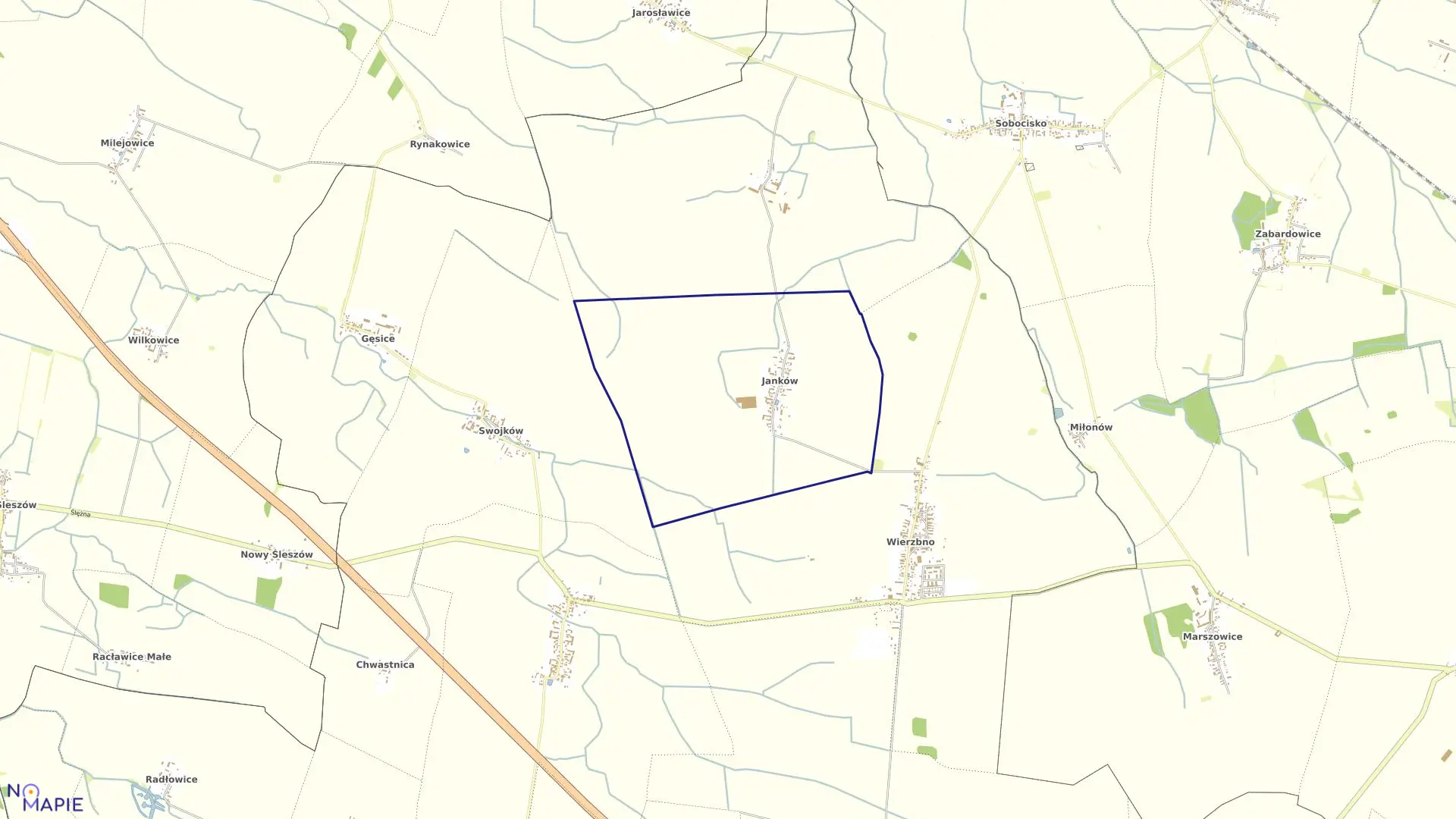 Mapa obrębu JANKÓW w gminie Domaniów