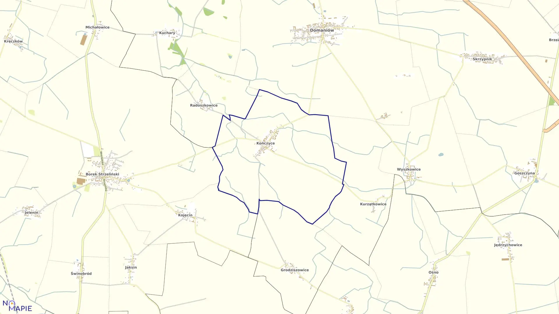 Mapa obrębu KOŃCZYCE w gminie Domaniów