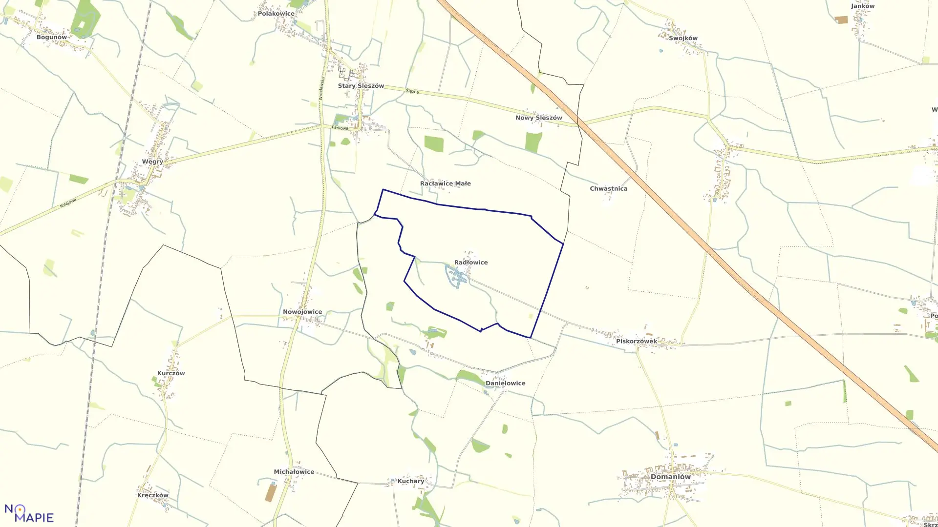 Mapa obrębu RADŁOWICE w gminie Domaniów