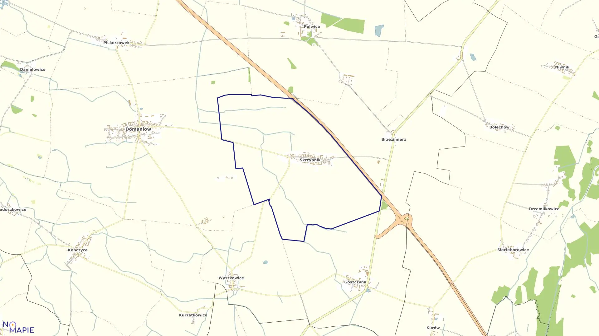 Mapa obrębu SKRZYPNIK w gminie Domaniów