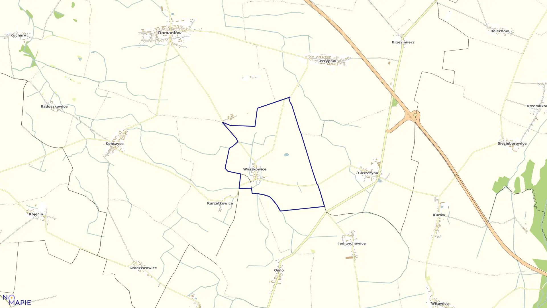 Mapa obrębu WYSZKOWICE w gminie Domaniów